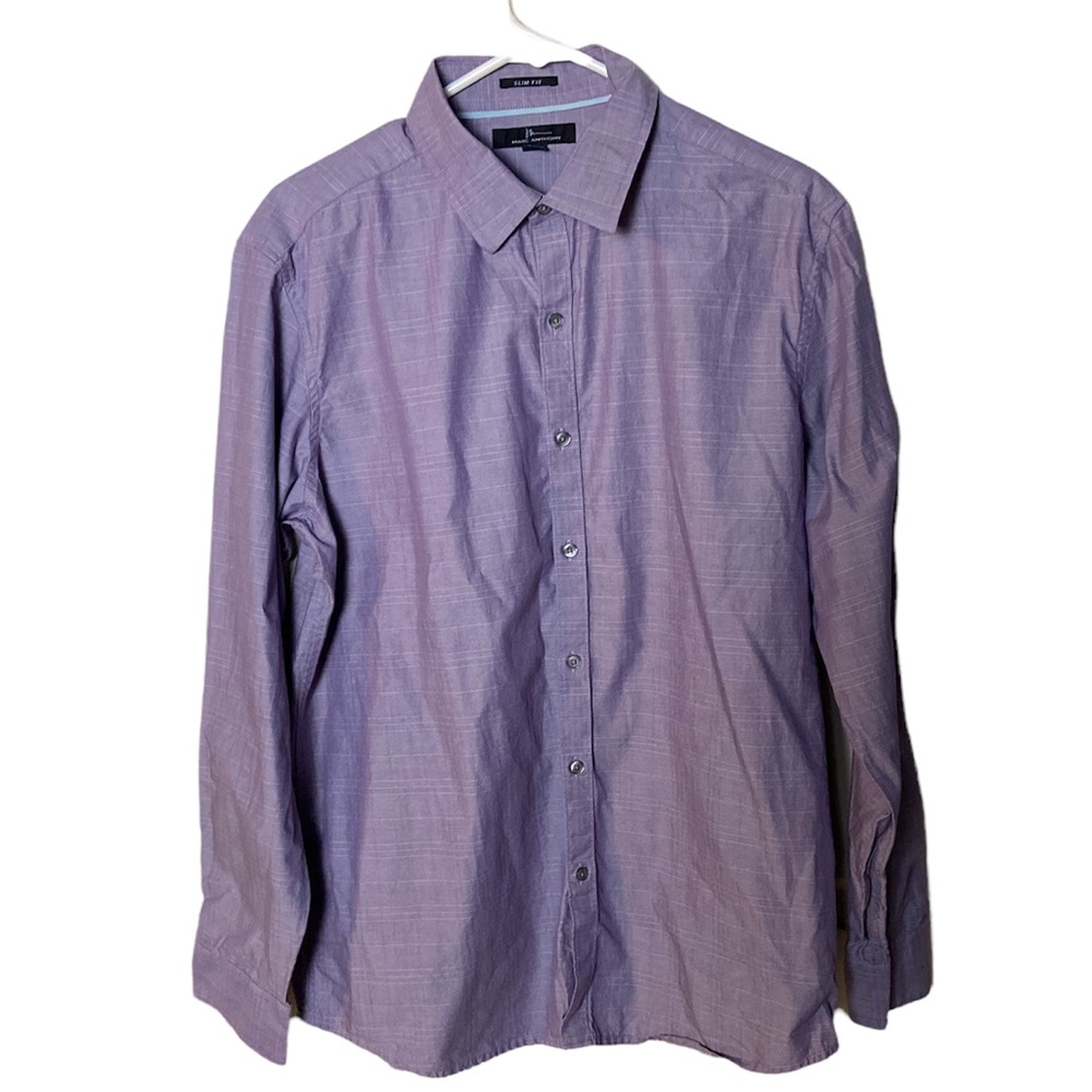 Marc Anthony Purple/ White Patterned Button Down … - image 1